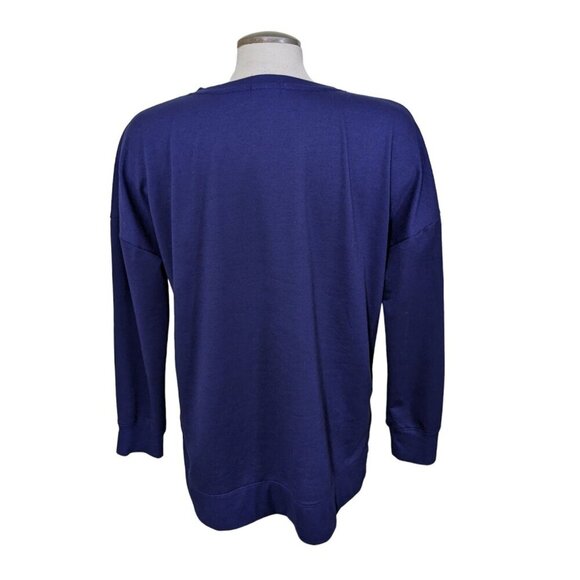 Splendid Henley Tunic Top Womens M Navy Blue Long Sleeve Ribbed Hem Side Splits - Picture 4 of 8